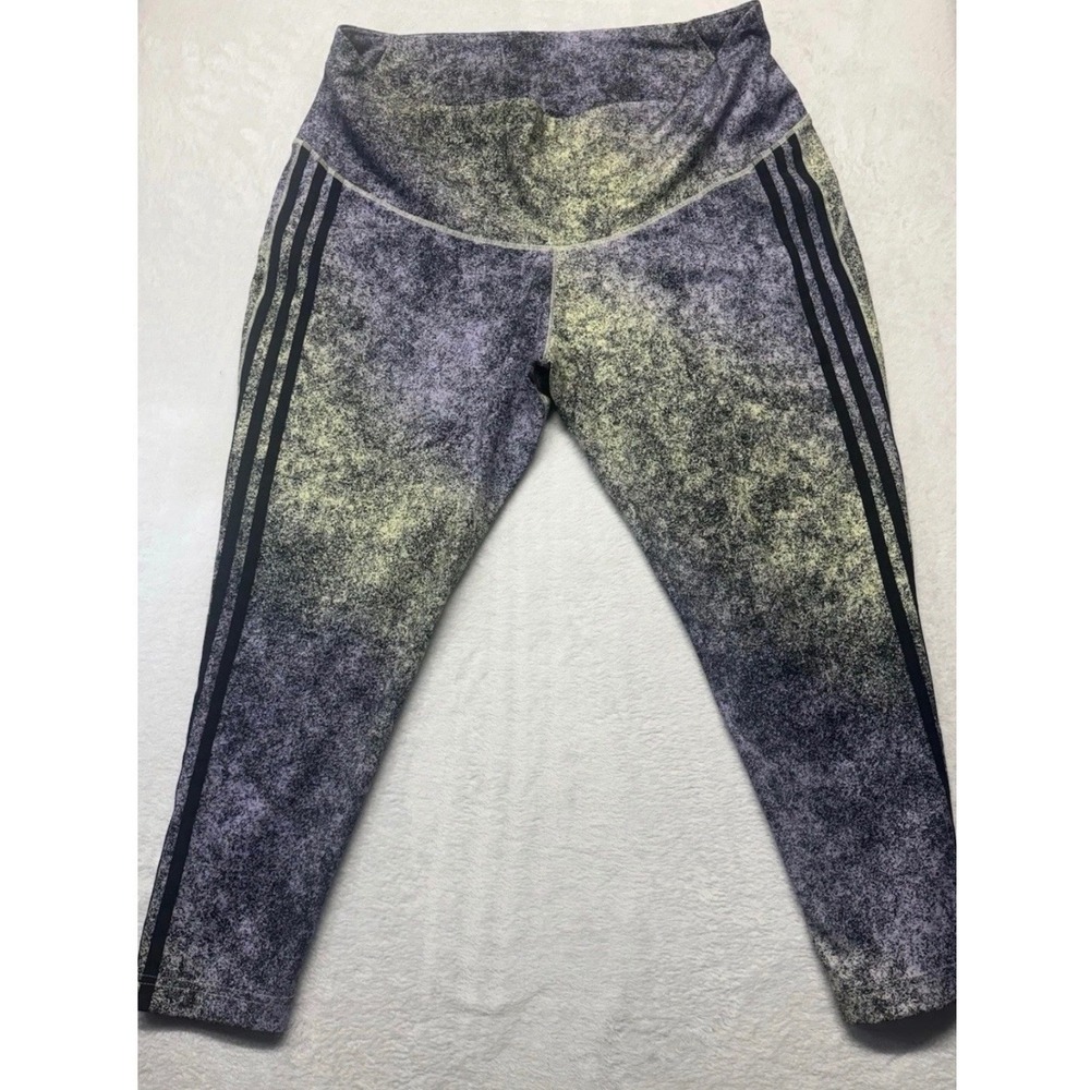 Adidas Climalite Leggings Womens 4X Purple Yellow Acid Wash 3 Stripe Crop Tights